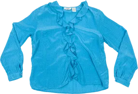 00's Cerulean Silk Polka Dot Ruffle Blouse by Msb Blouse