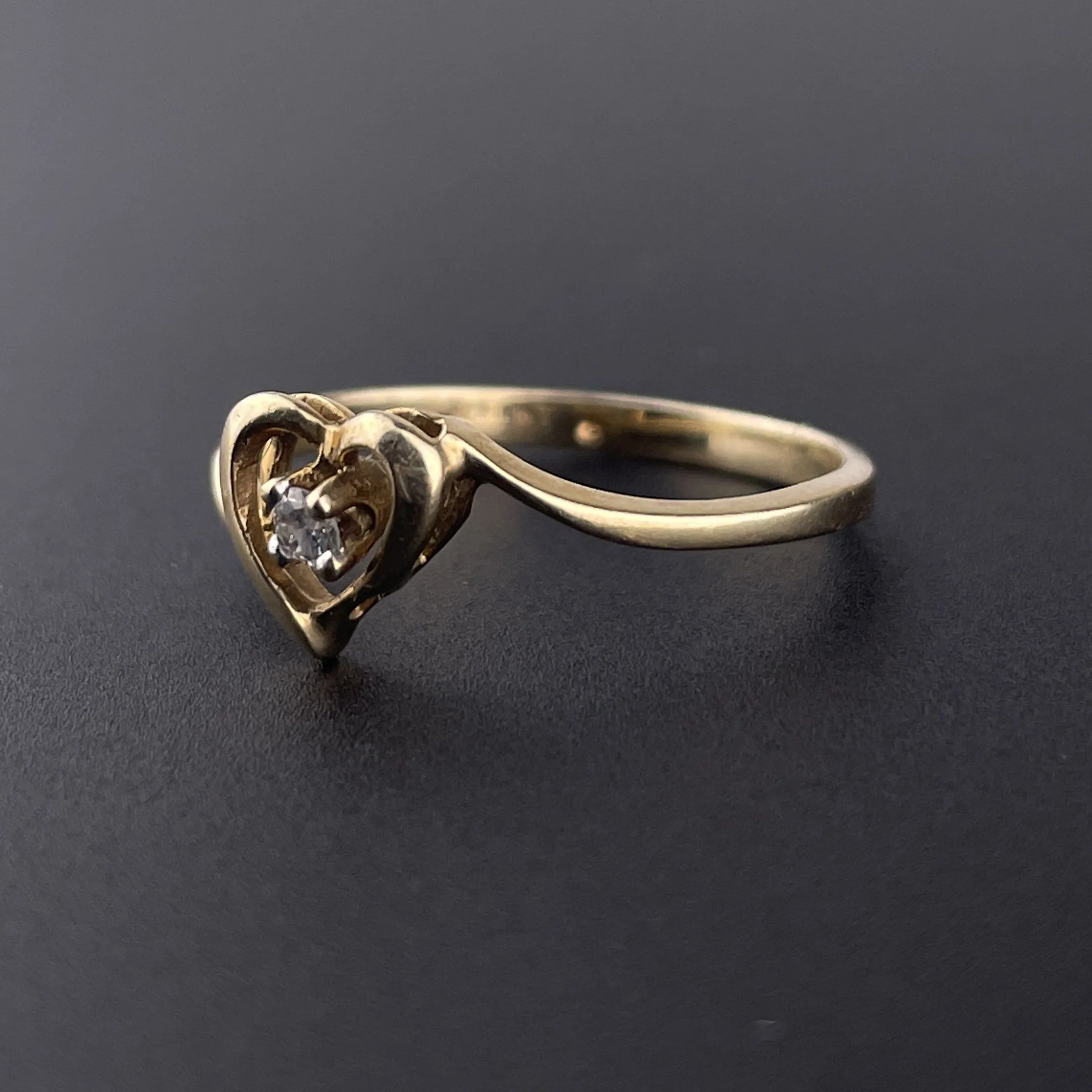 10K Gold Diamond Heart Ring, Size 6