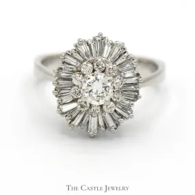 1.25cttw Round & Baguette Diamond Cluster Ring in 14k White Gold