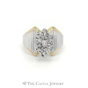 1/2cttw Diamond Cluster Ring in Two Tone 14k White & Yellow Gold.