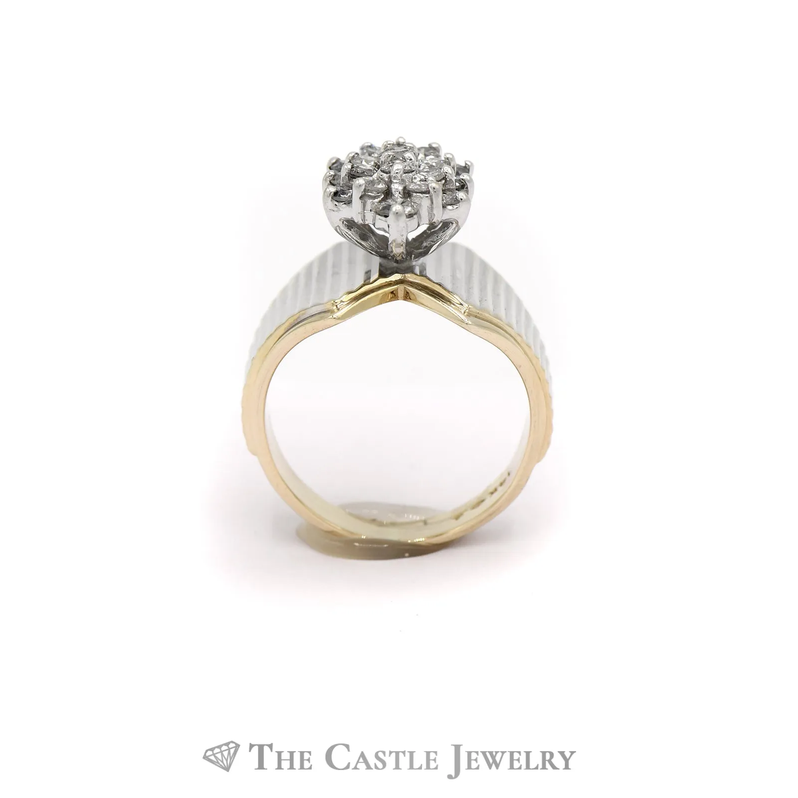 1/2cttw Diamond Cluster Ring in Two Tone 14k White & Yellow Gold.