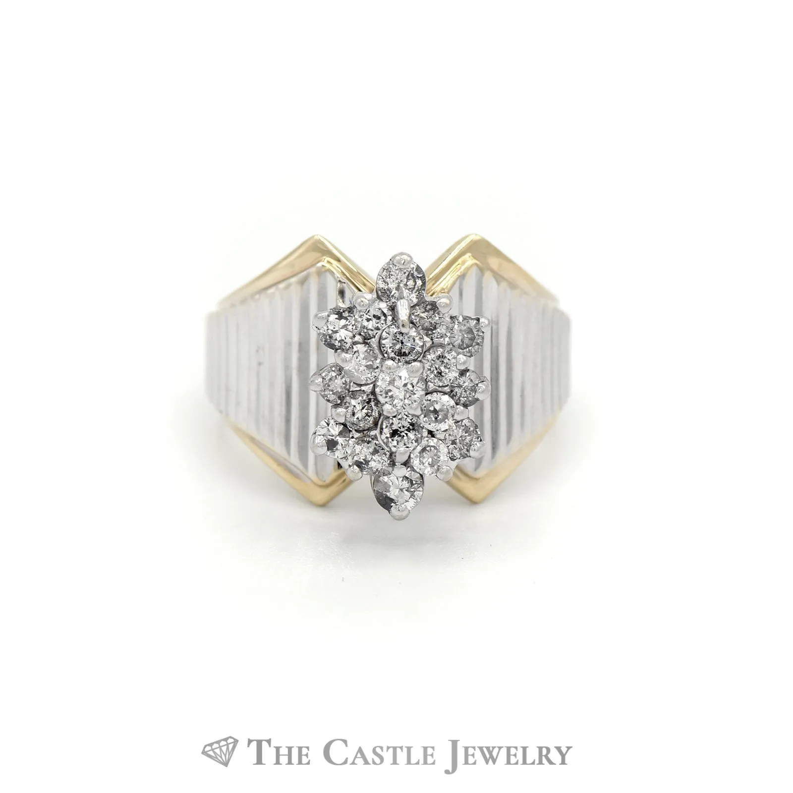 1/2cttw Diamond Cluster Ring in Two Tone 14k White & Yellow Gold.