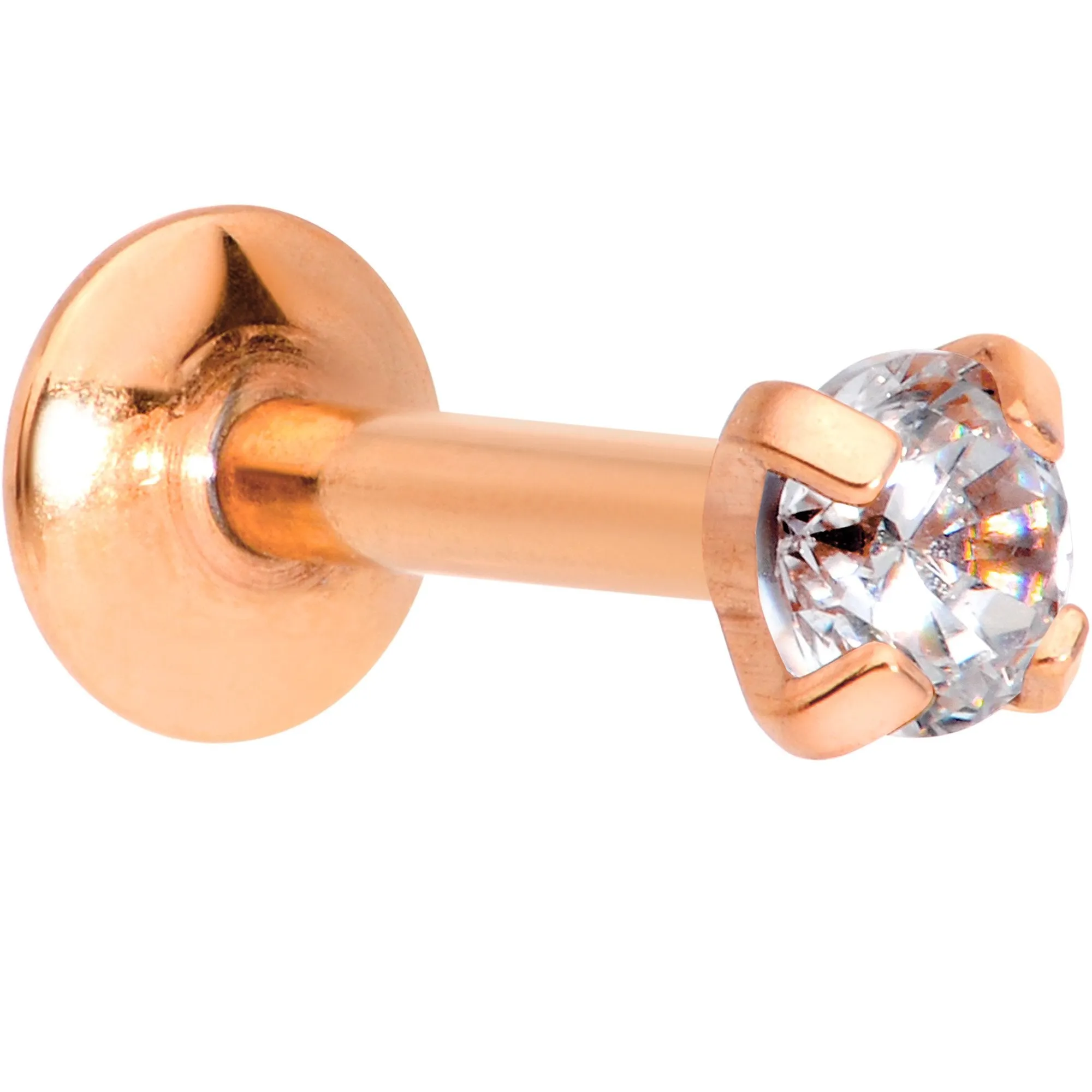 1/4 Clear 3mm Gem Rose Gold IP Internally Threaded Labret Monroe Tragus