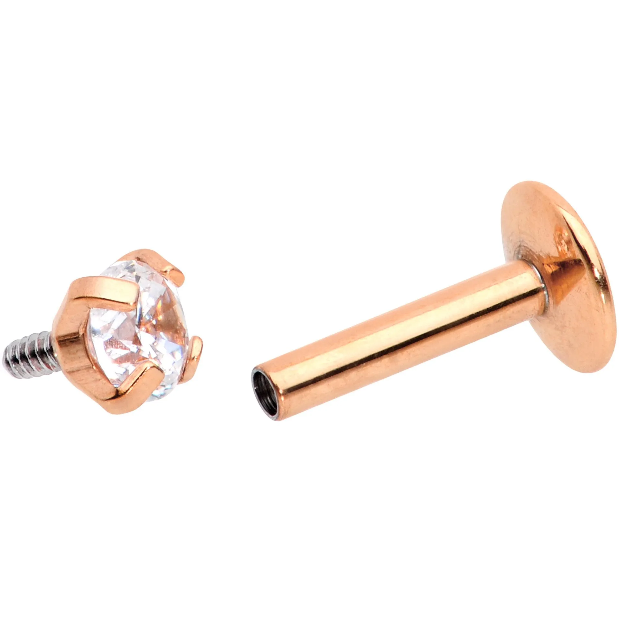 1/4 Clear 3mm Gem Rose Gold IP Internally Threaded Labret Monroe Tragus