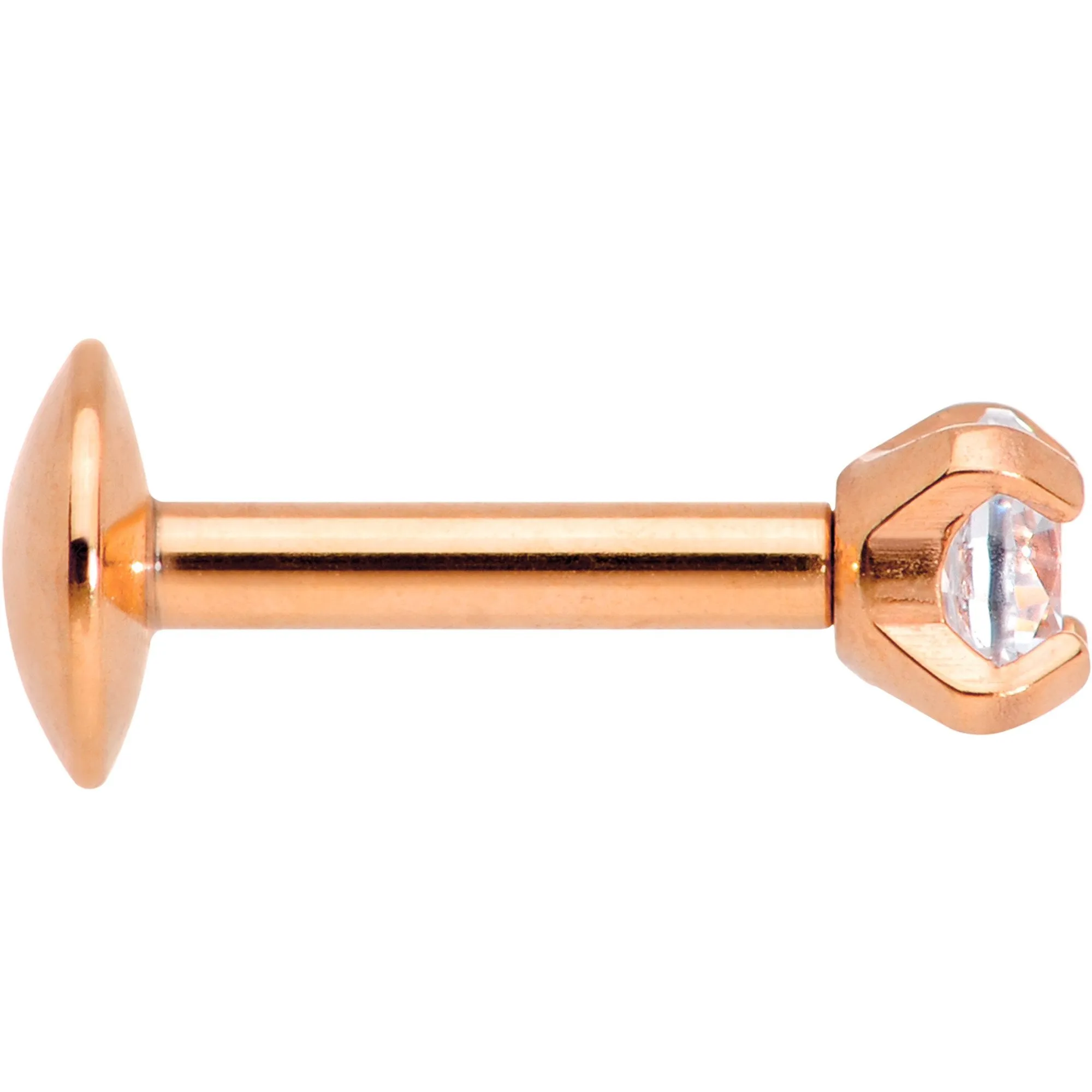 1/4 Clear 3mm Gem Rose Gold IP Internally Threaded Labret Monroe Tragus