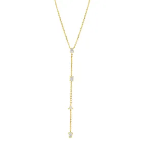 14k Gold Plated Adjustable Mixed Stone Lariat Y-Necklace