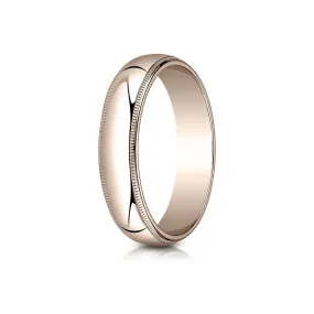 14k Rose Gold 5mm Slightly Domed Traditional Oval Ring With Milgrain