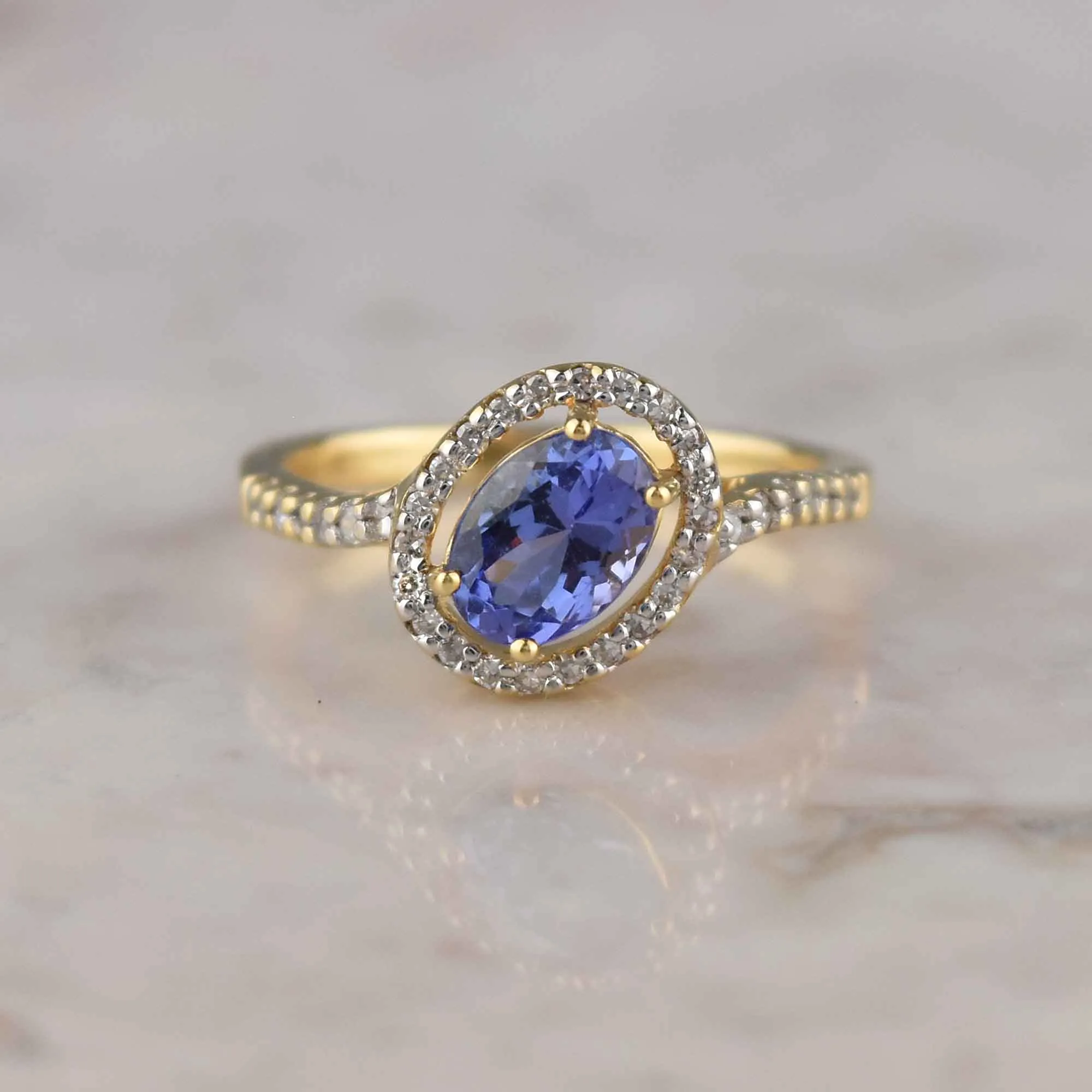 18K Gold Diamond Halo Tanzanite Engagement Ring