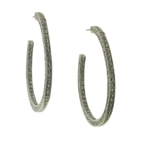 1928 Jewelry Antiqued Faux Marcasite Encrusted Hoop Earrings