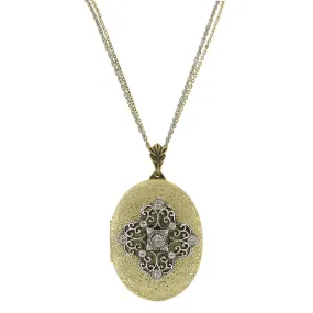 1928 Jewelry Crystal Filigree Locket Necklace 32"