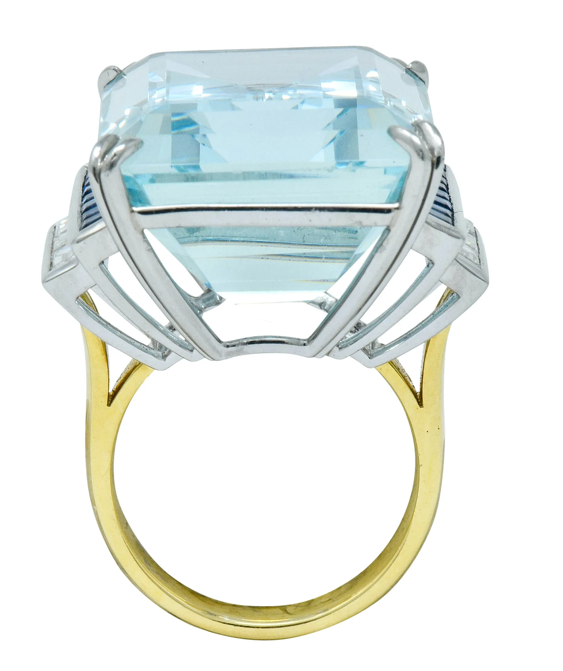 1950's Mid-Century 41.22 CTW Aquamarine Sapphire Diamond Platinum 18 Karat Gold Cocktail Ring