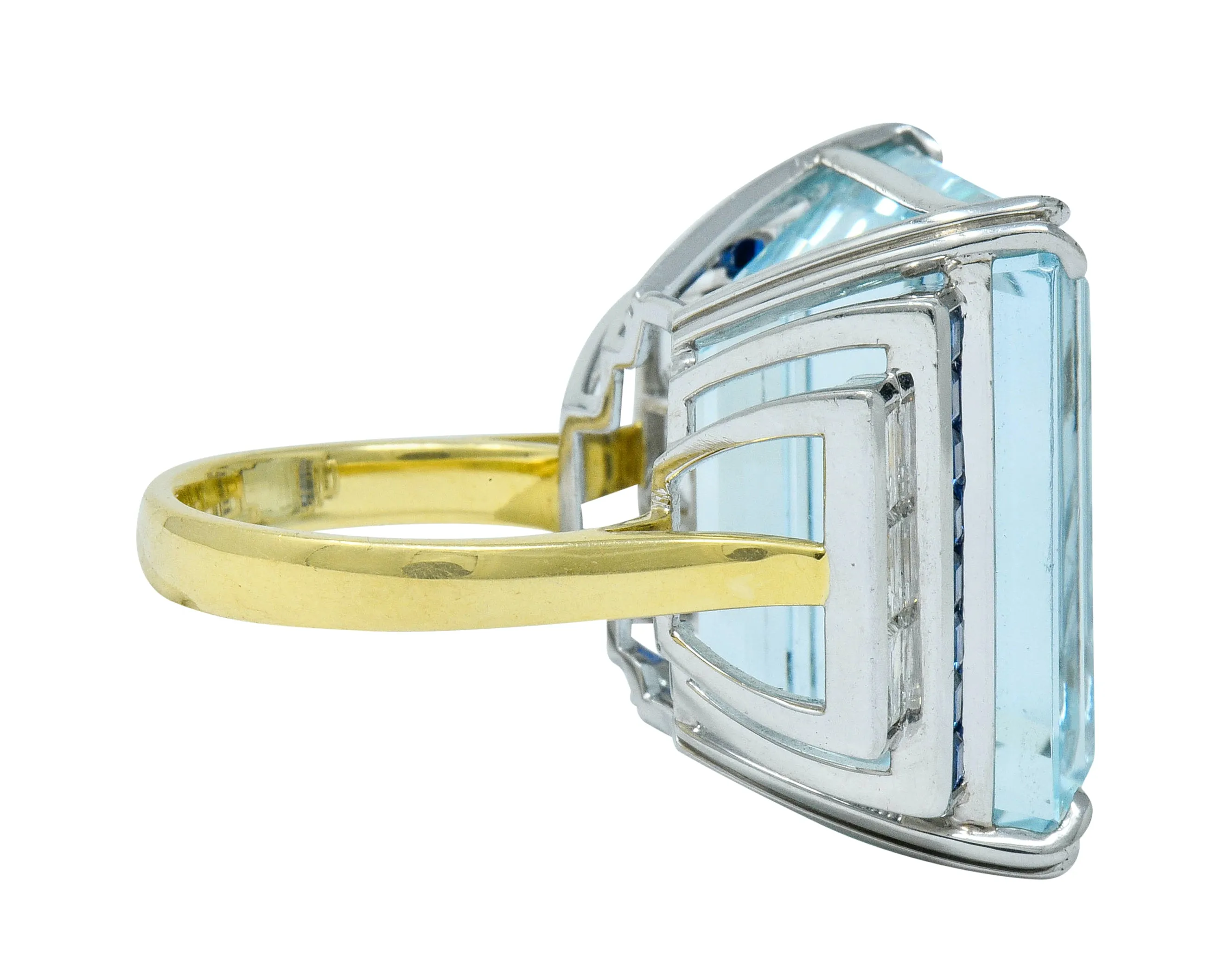 1950's Mid-Century 41.22 CTW Aquamarine Sapphire Diamond Platinum 18 Karat Gold Cocktail Ring