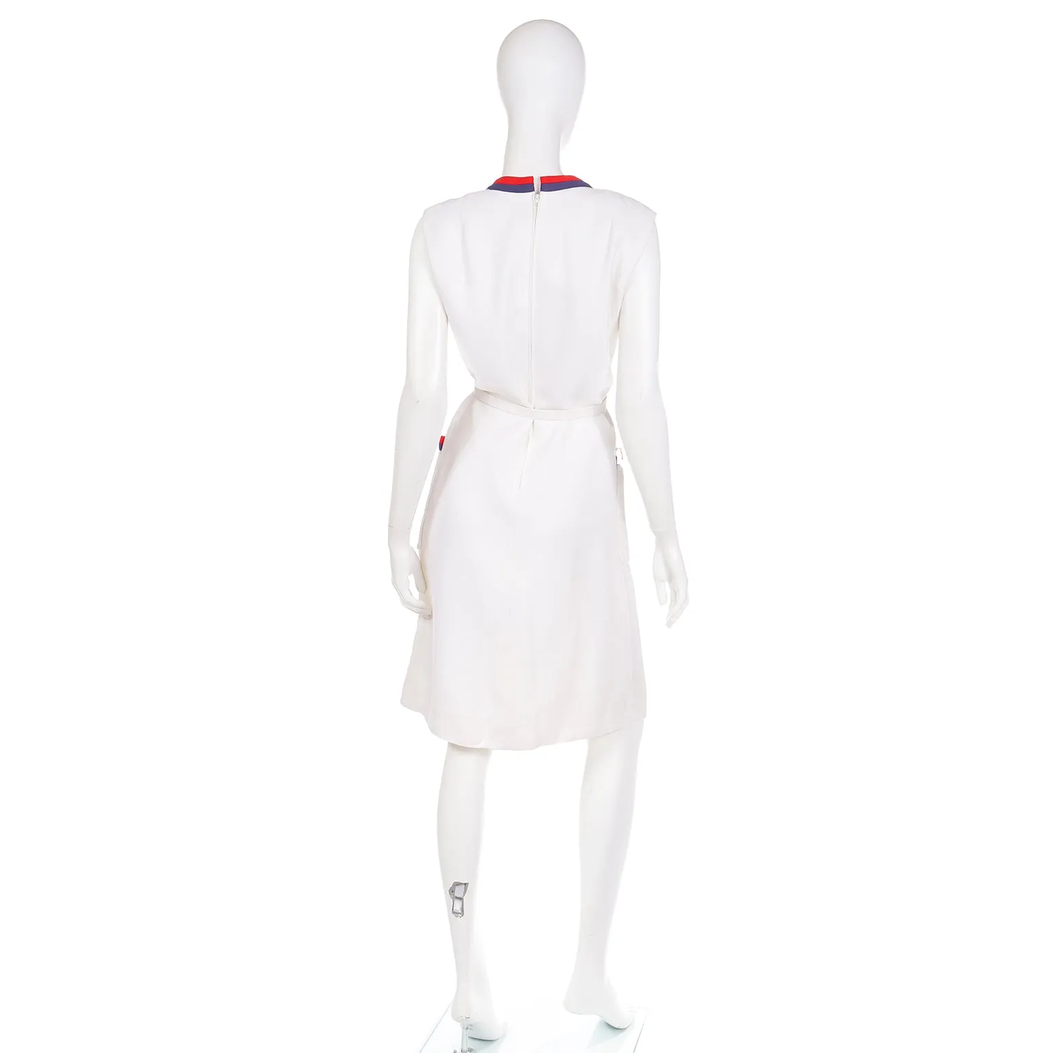 1960s Harvey Berin Karen Stark Vintage White Dress w Red & Blue Trim