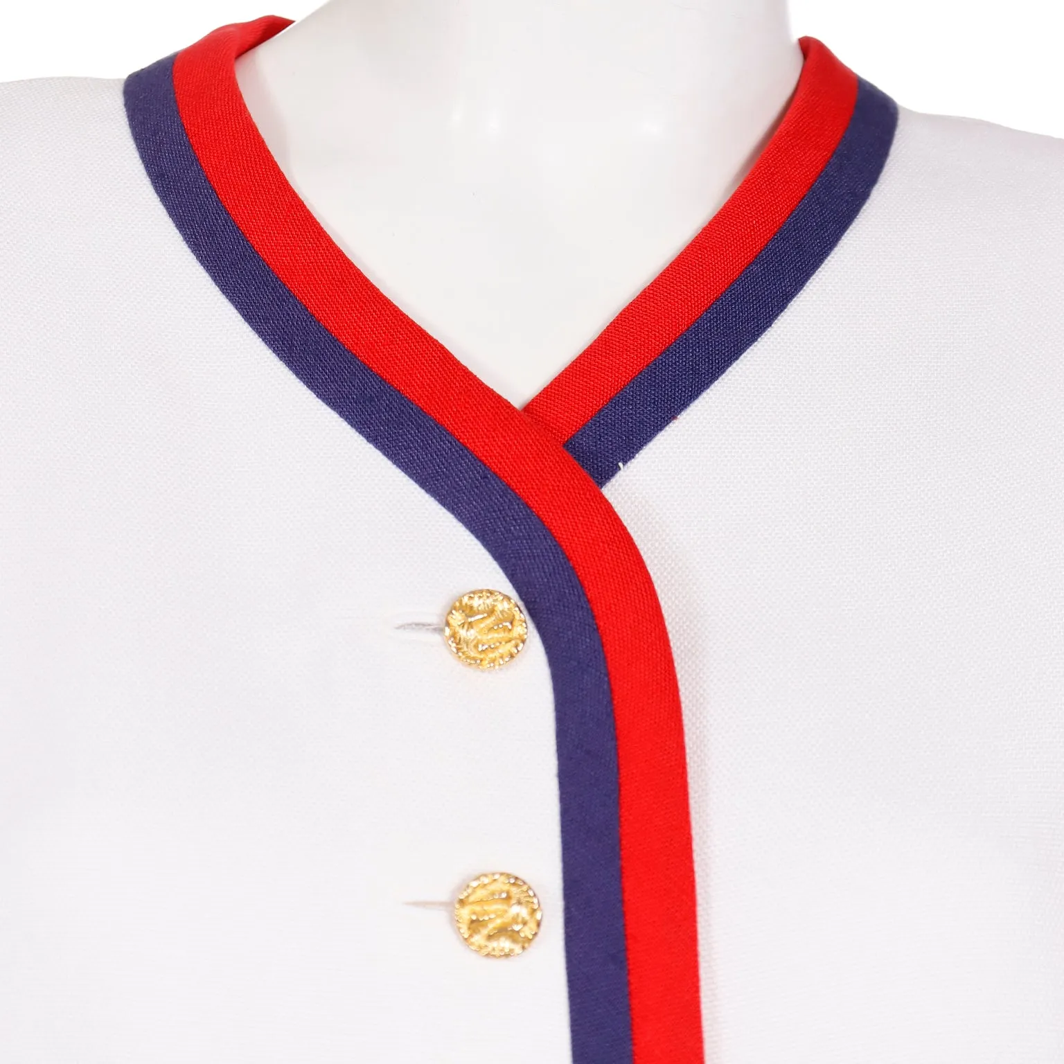 1960s Harvey Berin Karen Stark Vintage White Dress w Red & Blue Trim