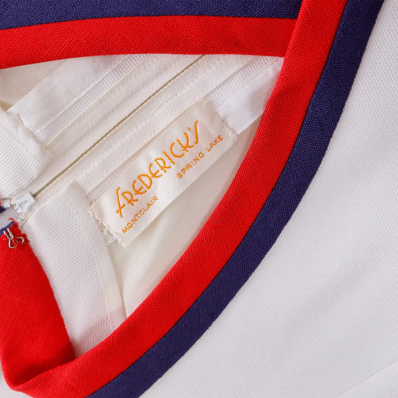 1960s Harvey Berin Karen Stark Vintage White Dress w Red & Blue Trim