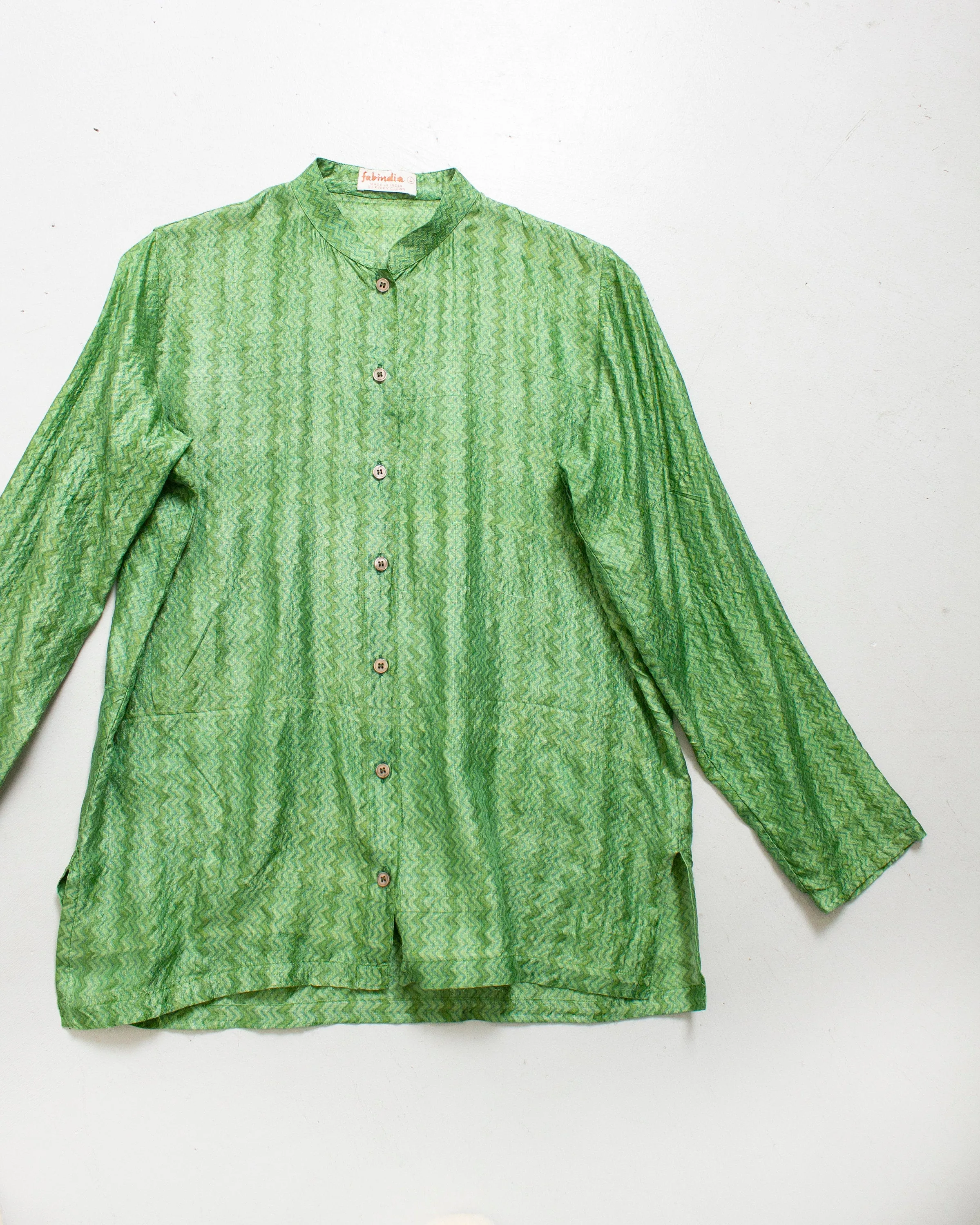 1970s India SILK Blouse Green Sheer Top Medium