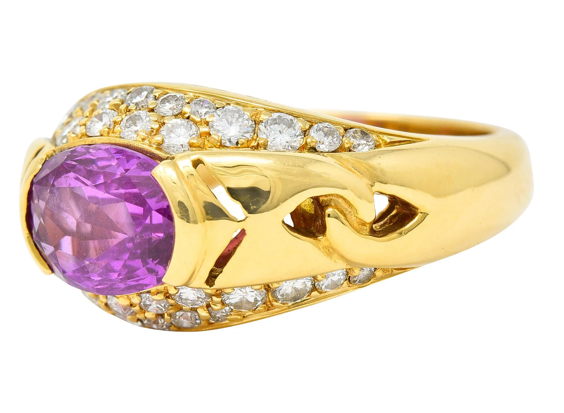 1990's Bulgari 3.15 CTW No Heat Pink Sapphire Diamond 18 Karat Gold Gancio Vintage Gemstone Ring