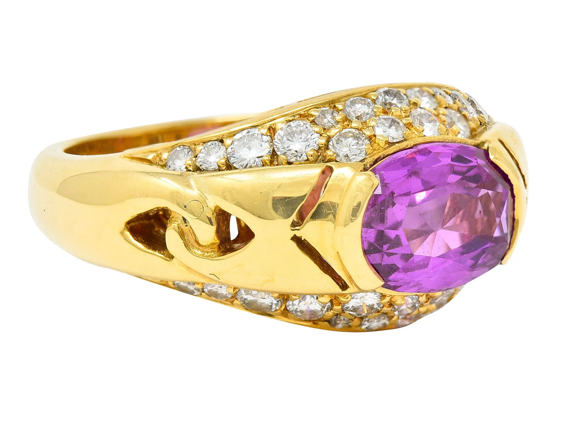 1990's Bulgari 3.15 CTW No Heat Pink Sapphire Diamond 18 Karat Gold Gancio Vintage Gemstone Ring