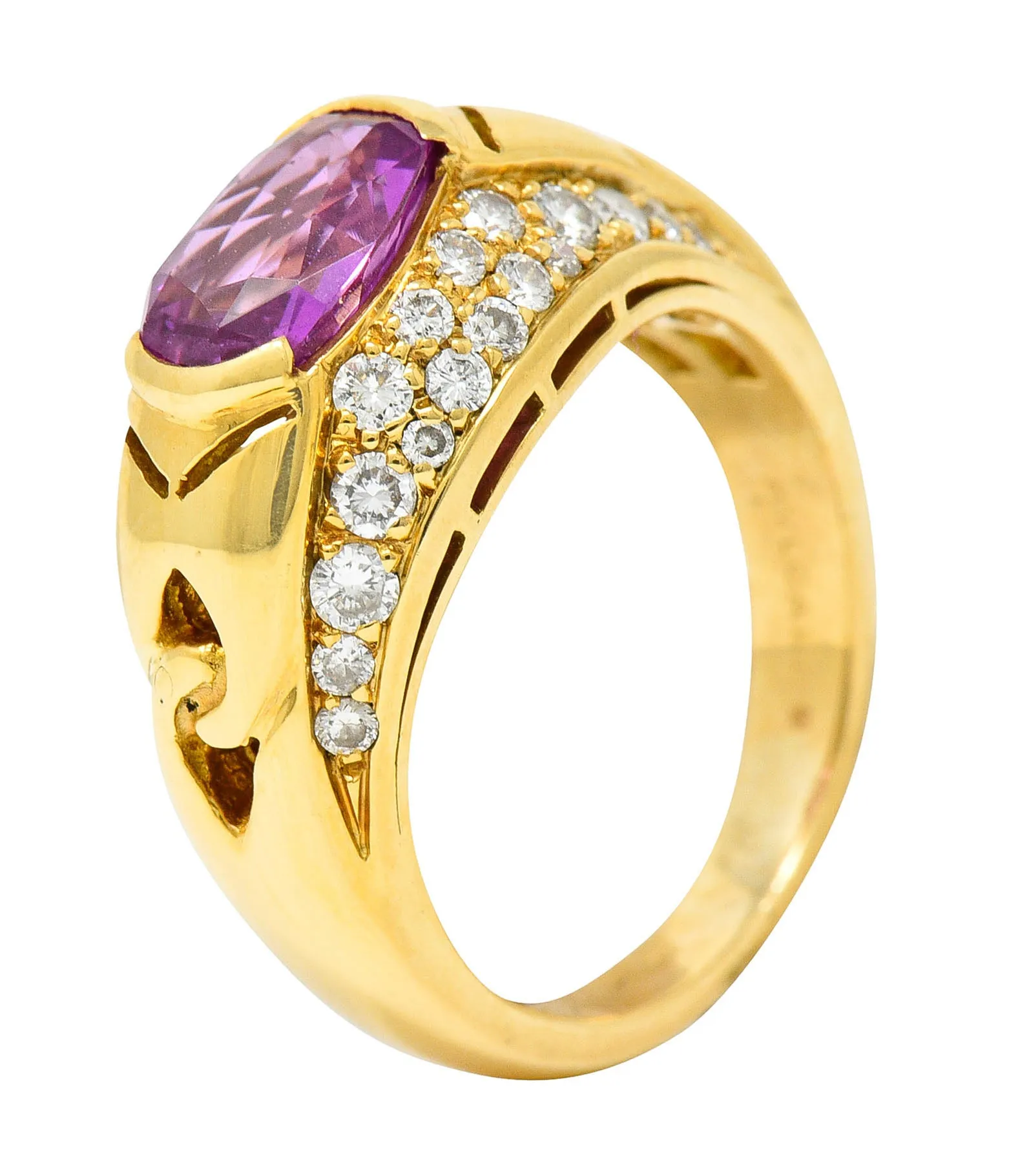 1990's Bulgari 3.15 CTW No Heat Pink Sapphire Diamond 18 Karat Gold Gancio Vintage Gemstone Ring