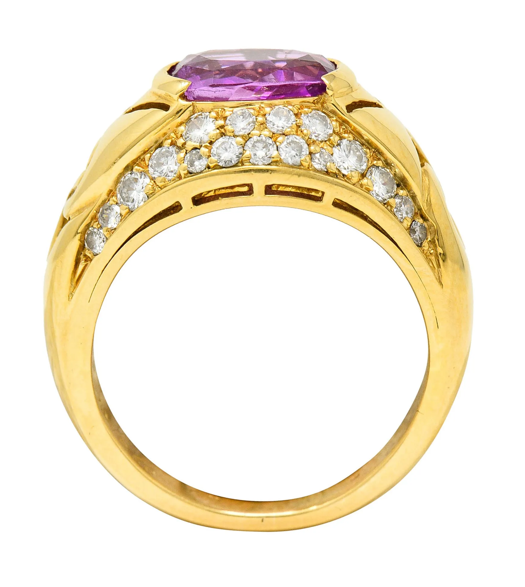 1990's Bulgari 3.15 CTW No Heat Pink Sapphire Diamond 18 Karat Gold Gancio Vintage Gemstone Ring