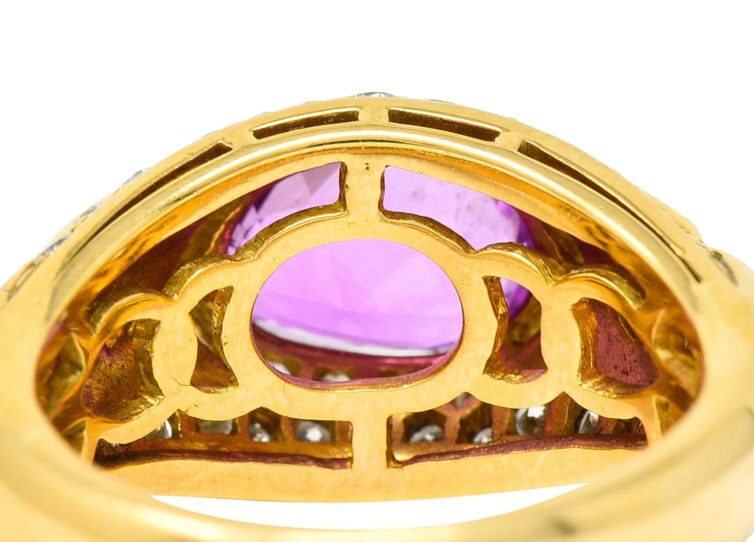 1990's Bulgari 3.15 CTW No Heat Pink Sapphire Diamond 18 Karat Gold Gancio Vintage Gemstone Ring