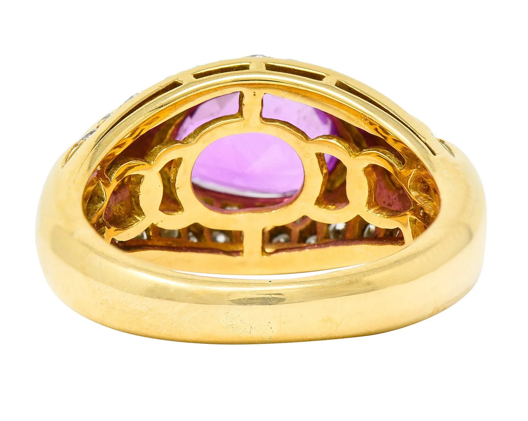 1990's Bulgari 3.15 CTW No Heat Pink Sapphire Diamond 18 Karat Gold Gancio Vintage Gemstone Ring