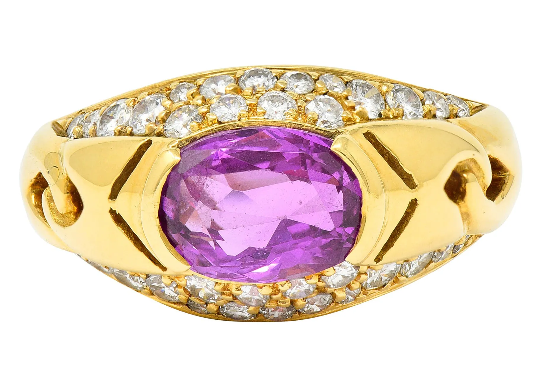 1990's Bulgari 3.15 CTW No Heat Pink Sapphire Diamond 18 Karat Gold Gancio Vintage Gemstone Ring