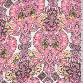 2 1/2 YD PC-White/Pink/Yellow Baroque Crepe Georgette Fabric