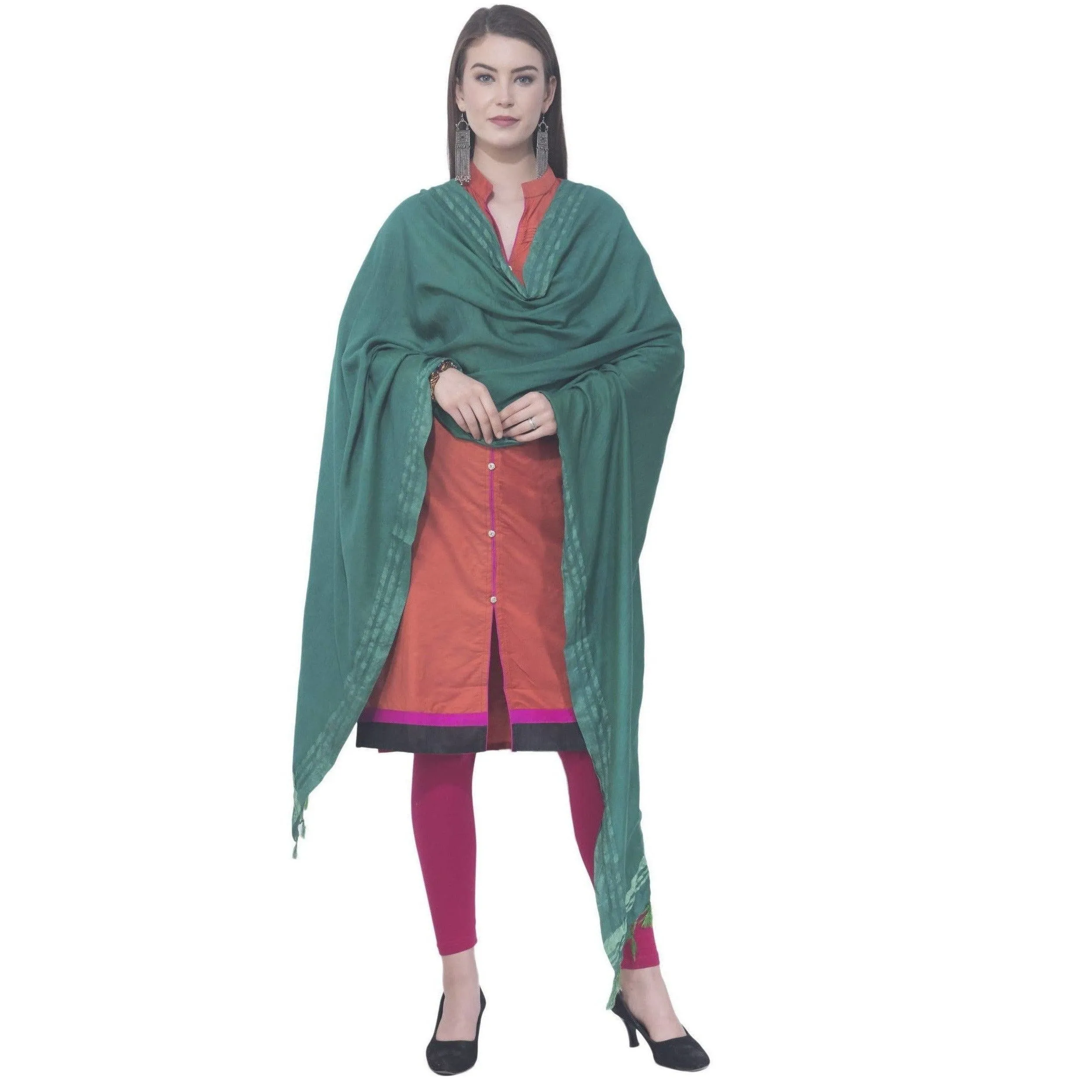 A R Silk Rama Green Color Golden Border Cotton Dupattas and Chunnis