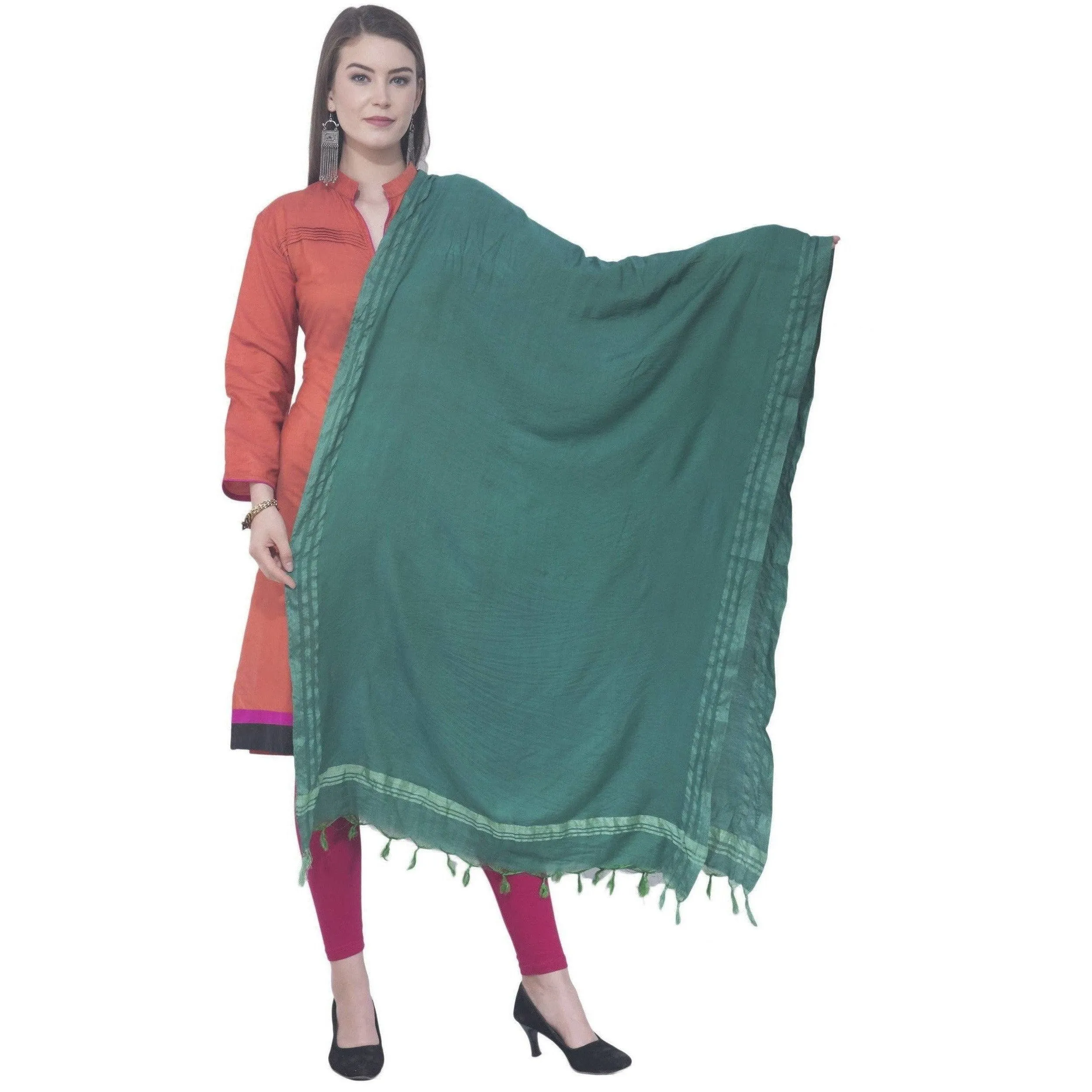 A R Silk Rama Green Color Golden Border Cotton Dupattas and Chunnis