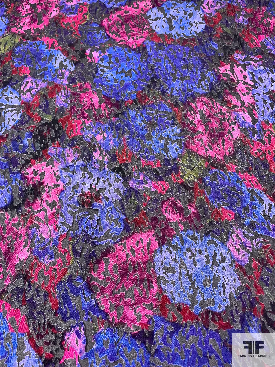 Abstract Burnout Polyester Chiffon - Indigo / Berry Pink / Black