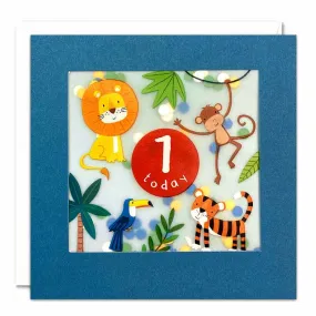 Age 1 Blue Jungle Paper Shakies Card