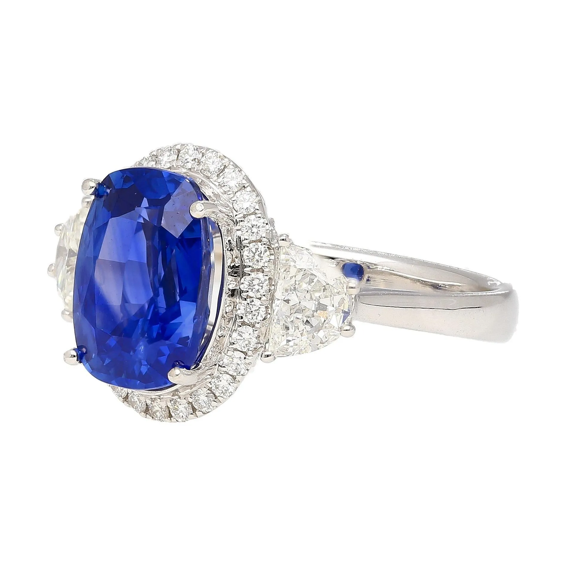 AGL Certified 4.49 Carat No Heat Burma Sapphire & Half Moon Diamond Ring