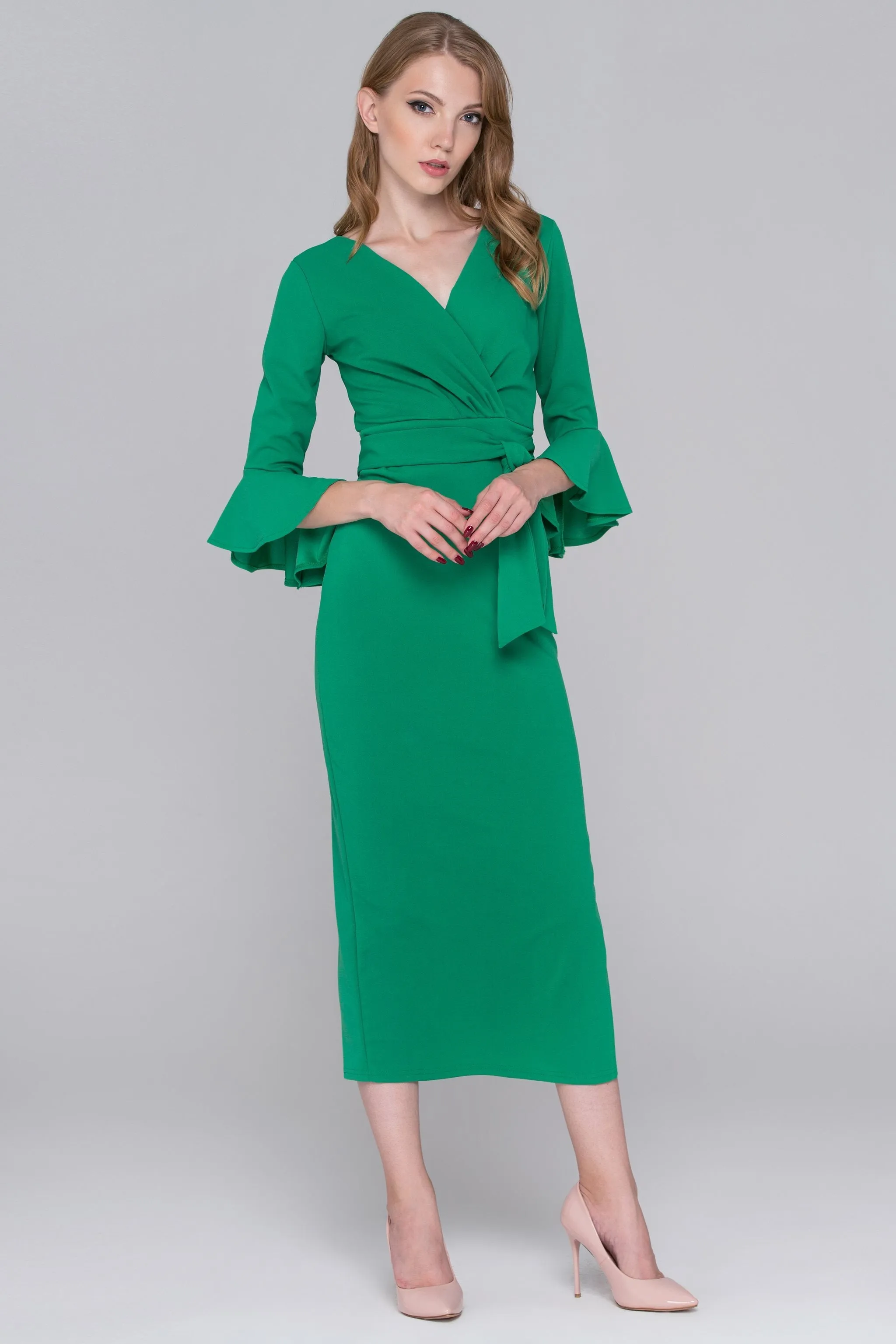 Archer Green Trumpet Sleeves Midi Dress