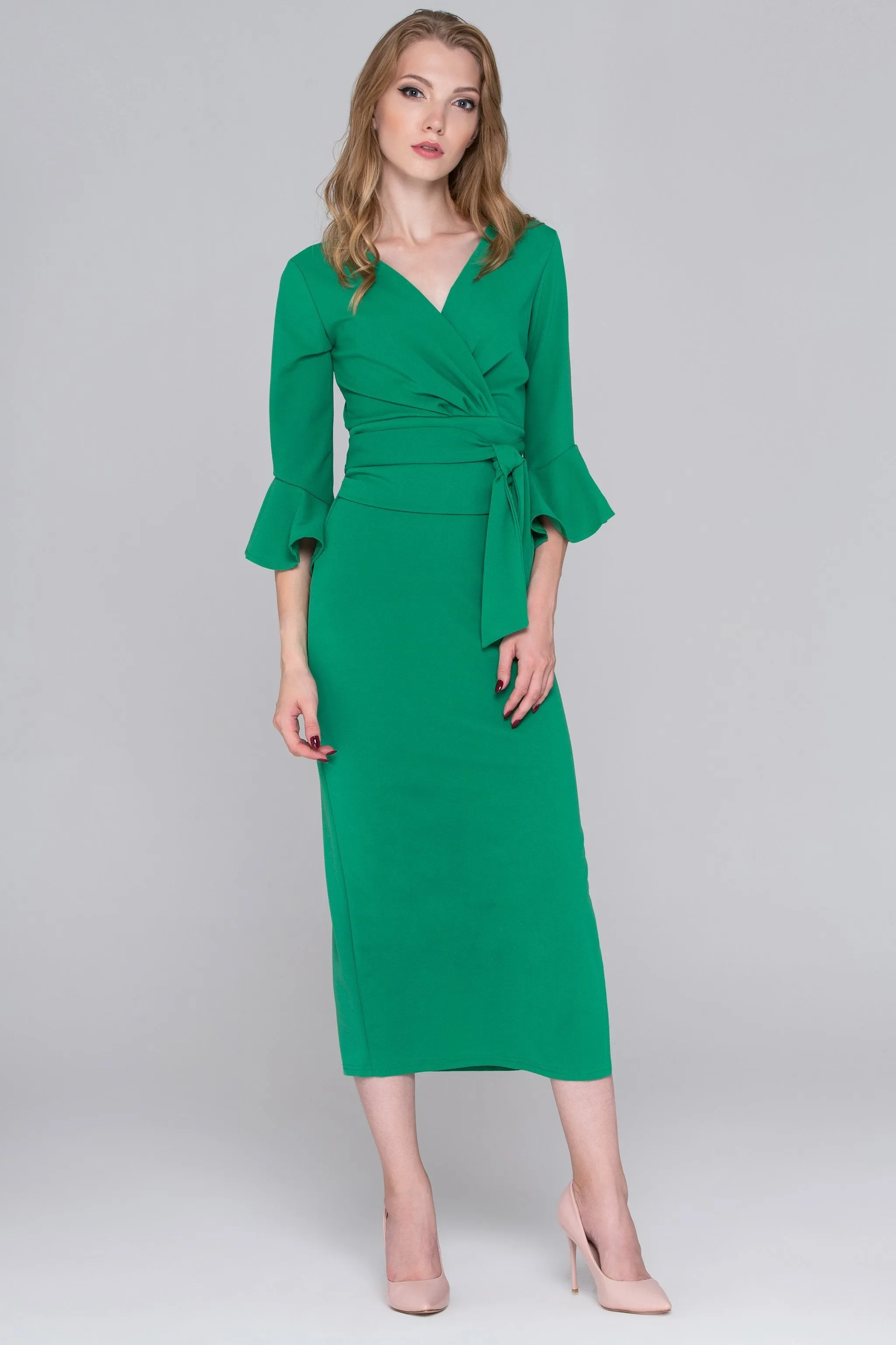 Archer Green Trumpet Sleeves Midi Dress