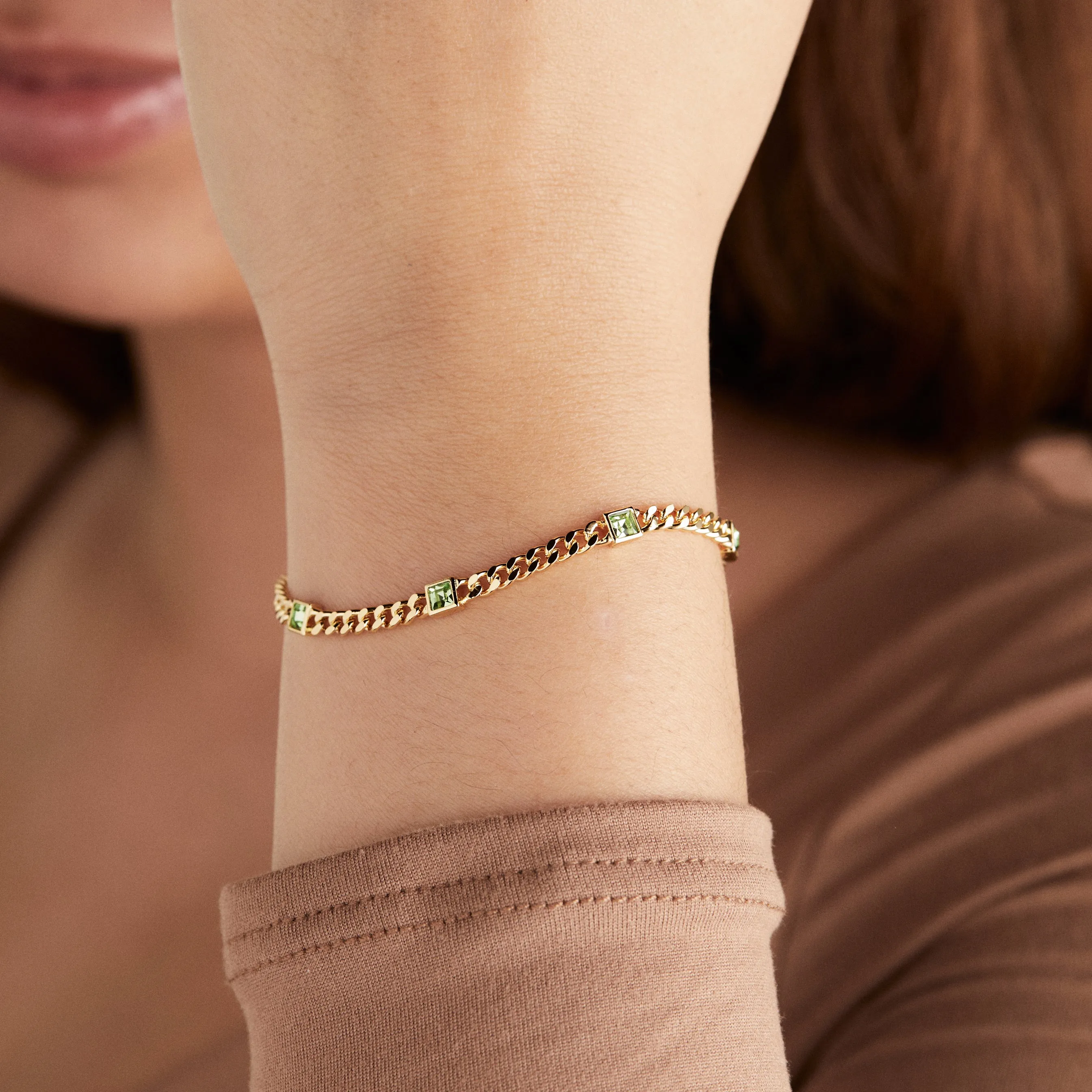 August Birthstone Peridot Curb Chain Bracelet