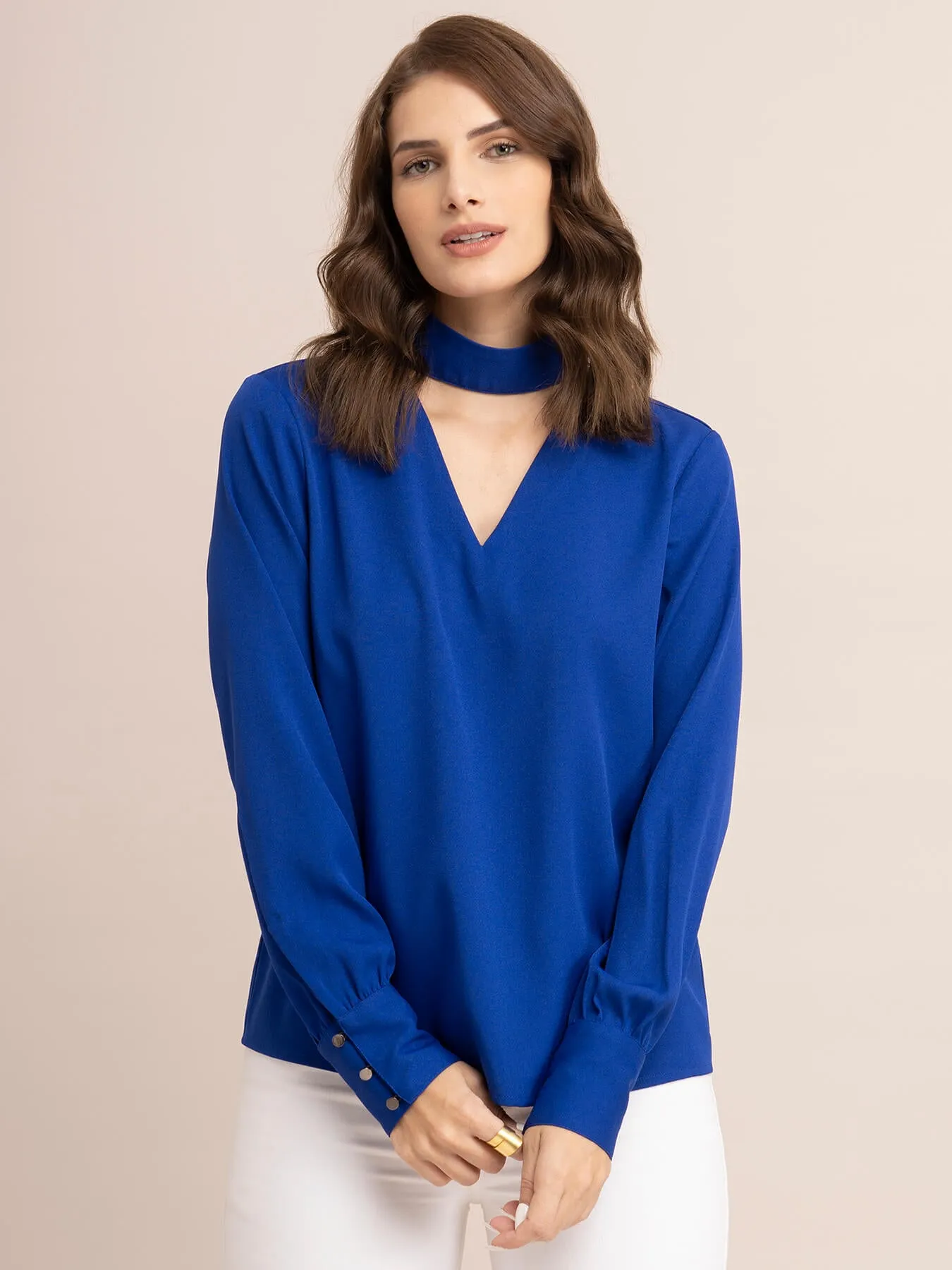 Band V Neck Top - Royal Blue