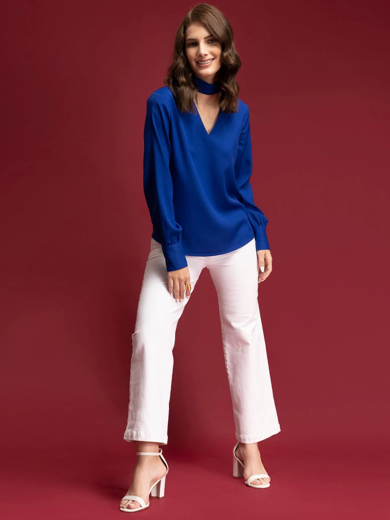 Band V Neck Top - Royal Blue