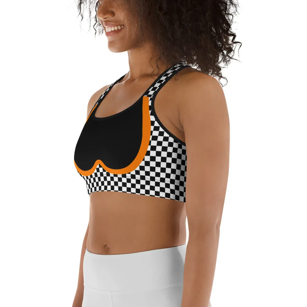 Black and Orange Checkered Sports Bra