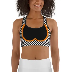 Black and Orange Checkered Sports Bra