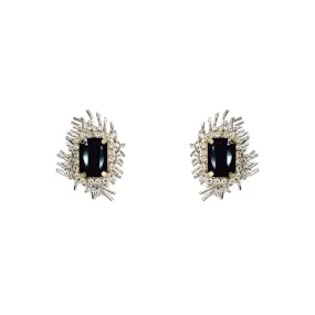 BLACK GLASS CRYSTAL STUD EARRINGS