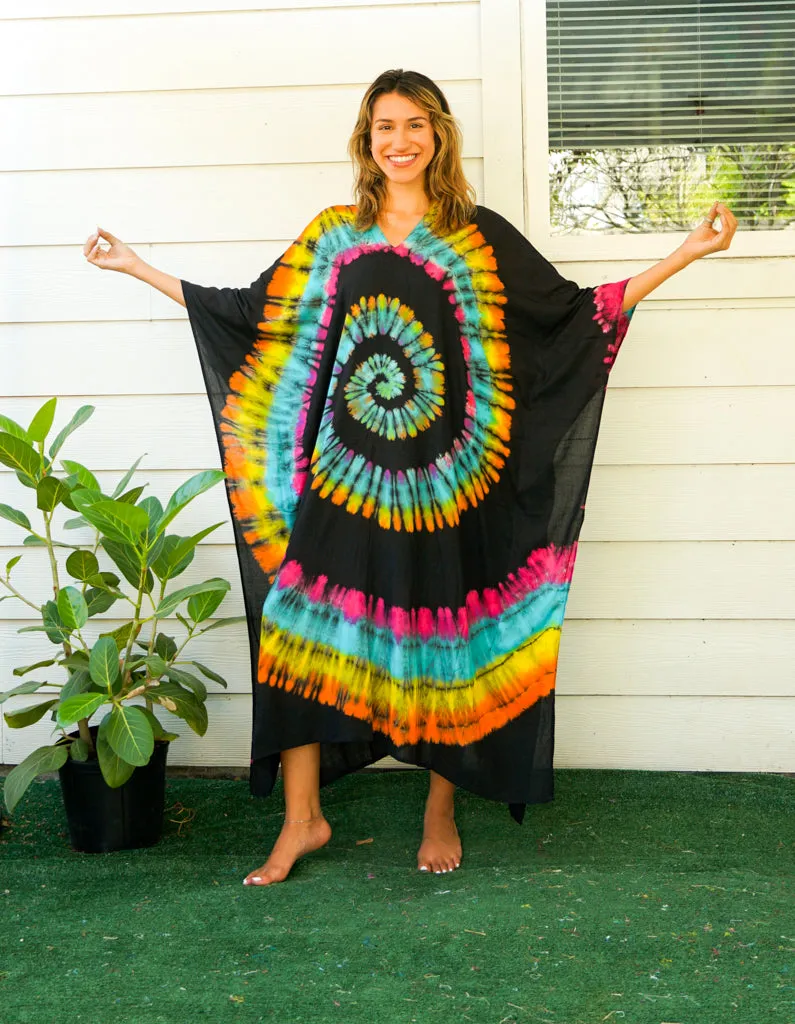 Black Red Swirl Tie Dye Kaftan