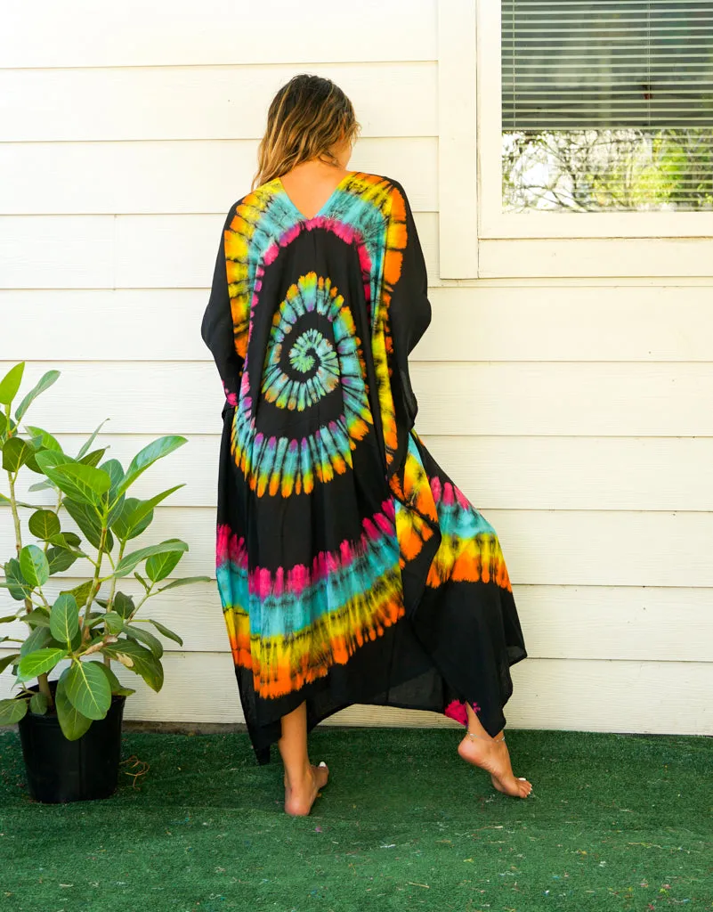 Black Red Swirl Tie Dye Kaftan