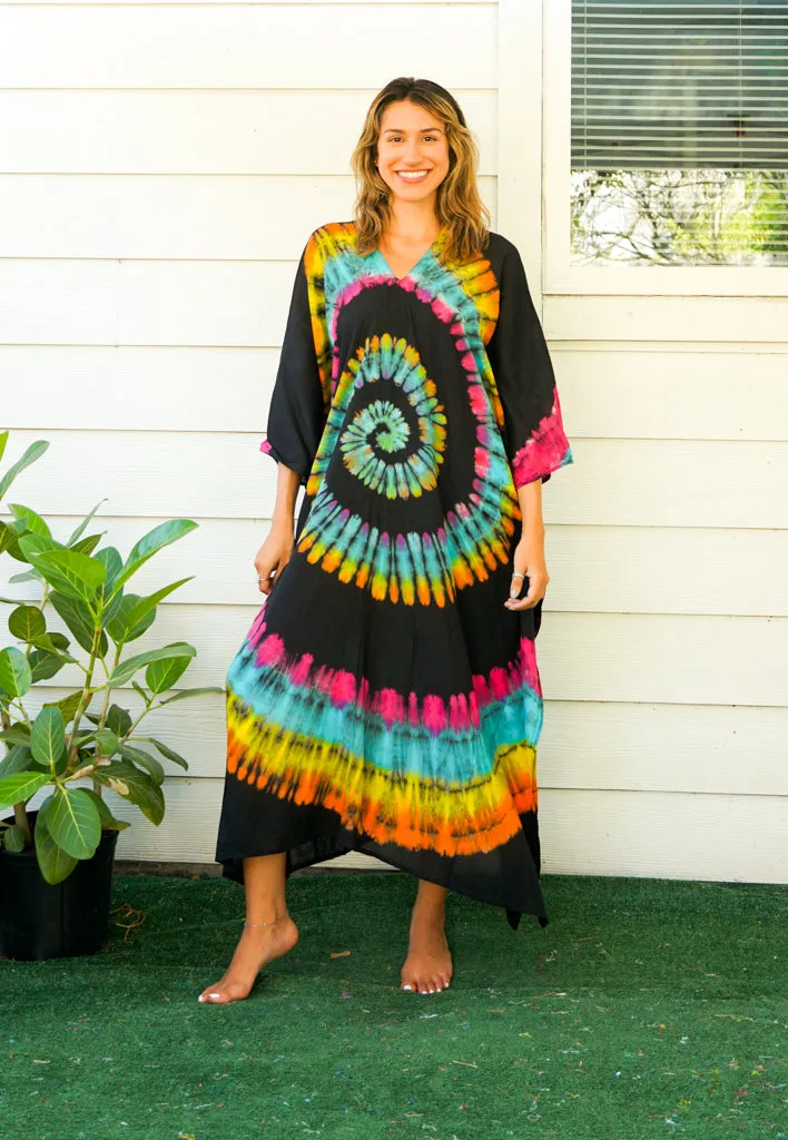 Black Red Swirl Tie Dye Kaftan