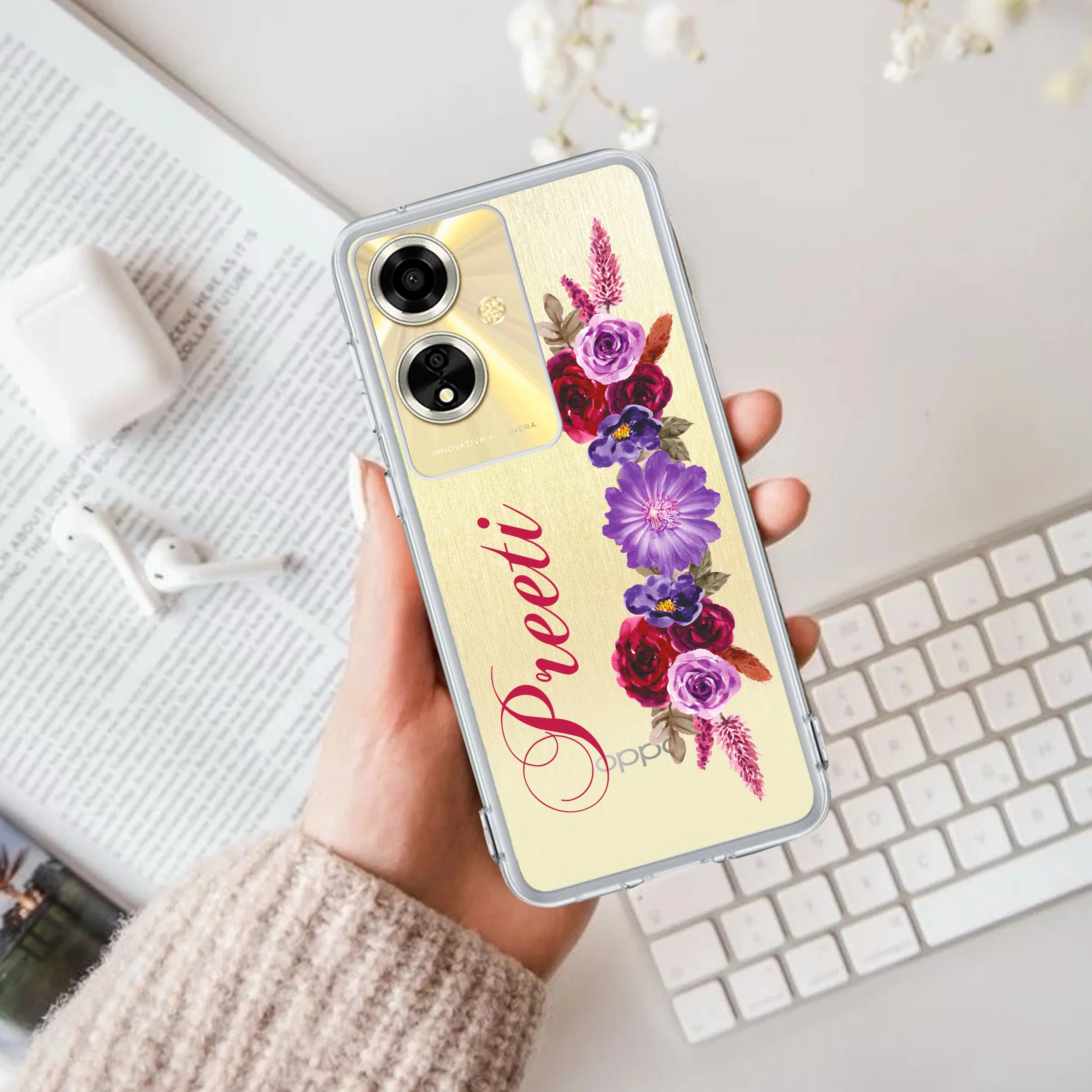 Blue Aster Floral Customize Transparent Silicon Case For Oppo