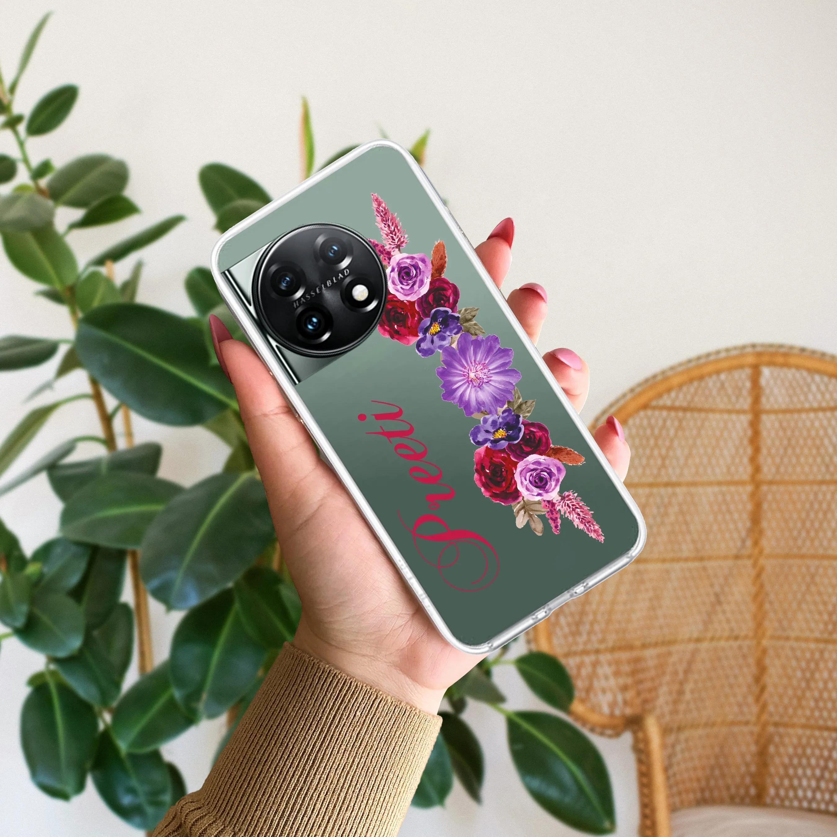 Blue Aster Floral Transparent Silicon Case For OnePlus