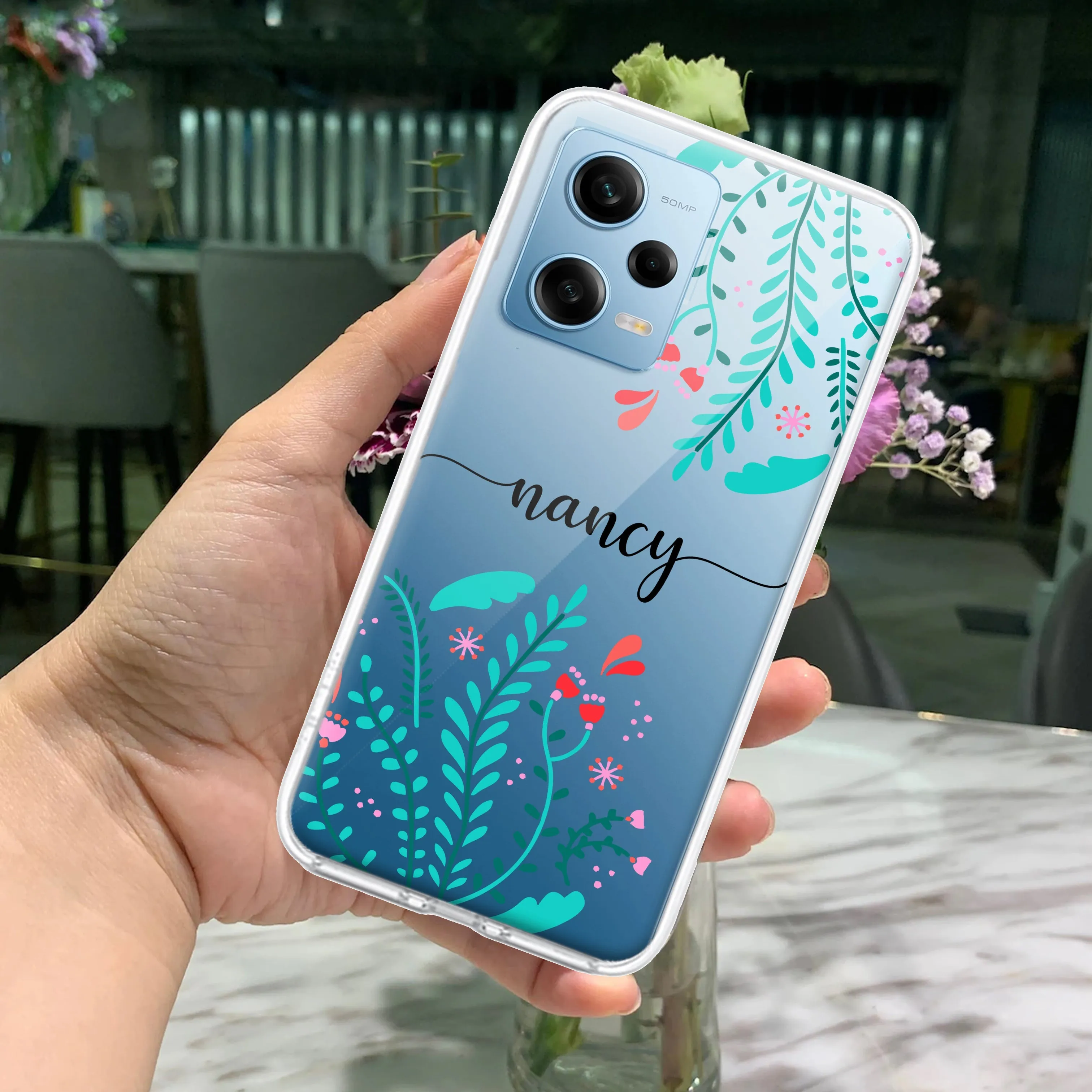 Blue Floral Customize Transparent Silicon Case For Redmi/Xiaomi