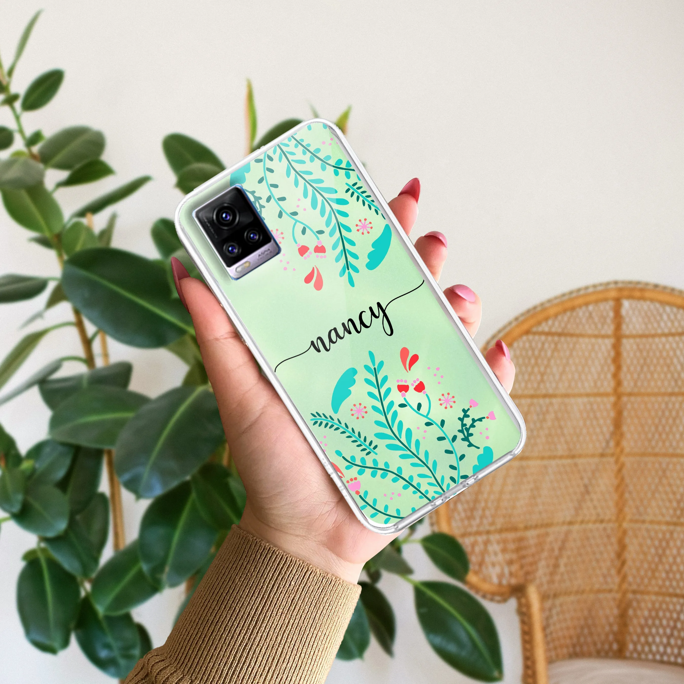 Blue Floral Customize Transparent Silicon Case For Vivo