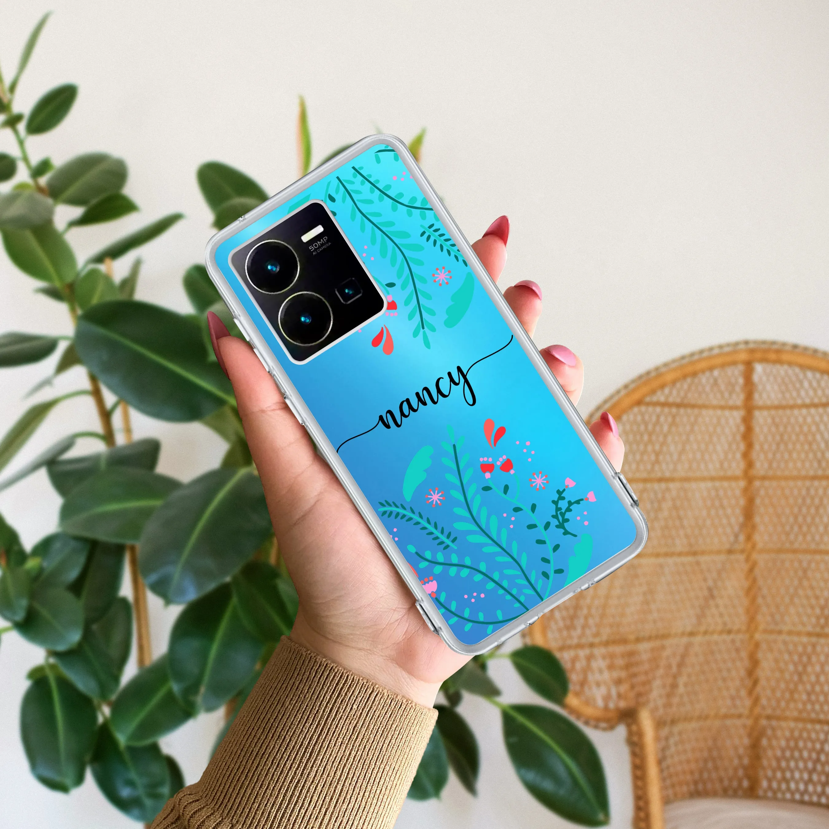 Blue Floral Customize Transparent Silicon Case For Vivo