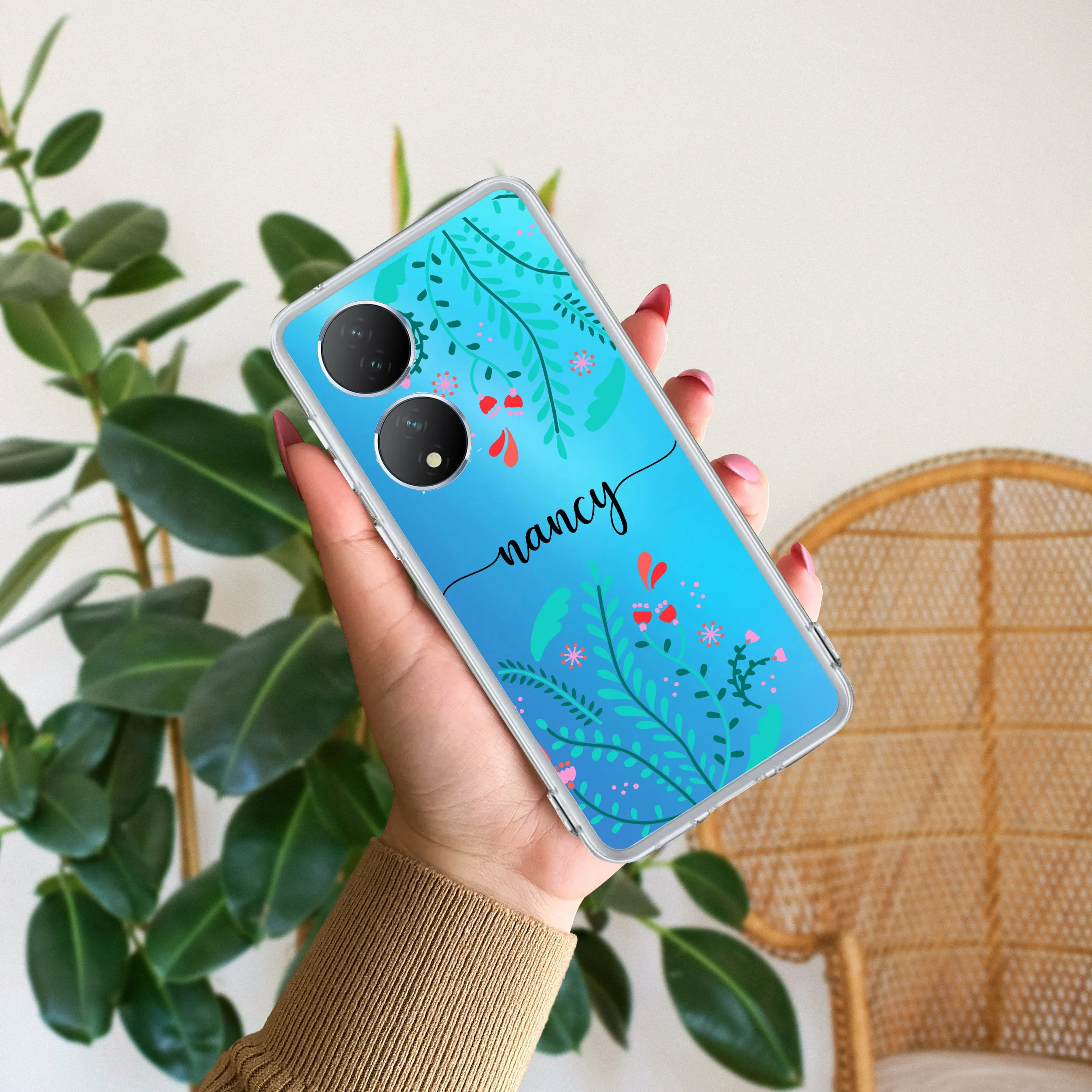 Blue Floral Customize Transparent Silicon Case For Vivo